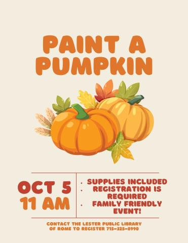 Paint a Pumpkin Oct. 5th @11 am