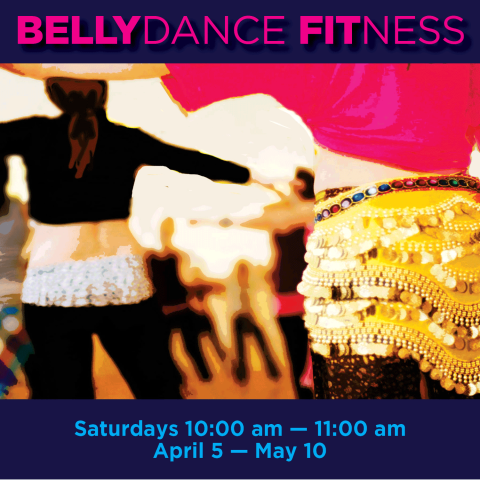 Image of silhouettes of people wearing brightly colored clothing and belly dance jingle skirts